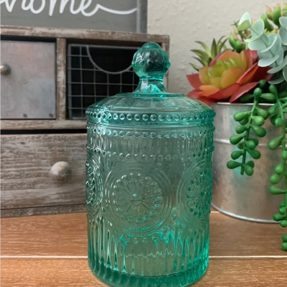 New Pioneer Woman Teal Glass Jar & Lid